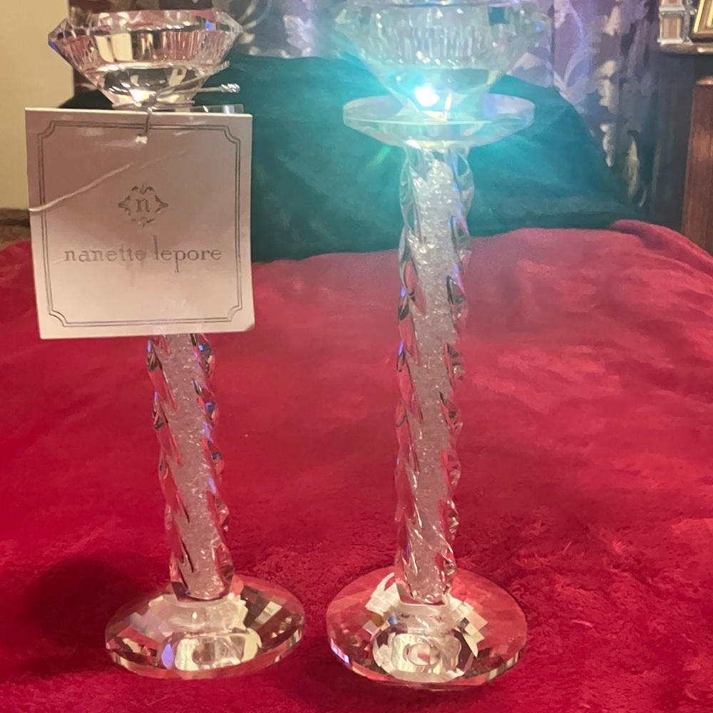 Nanette Lepore Clear Twisted Crystal Candle Holders, Pair